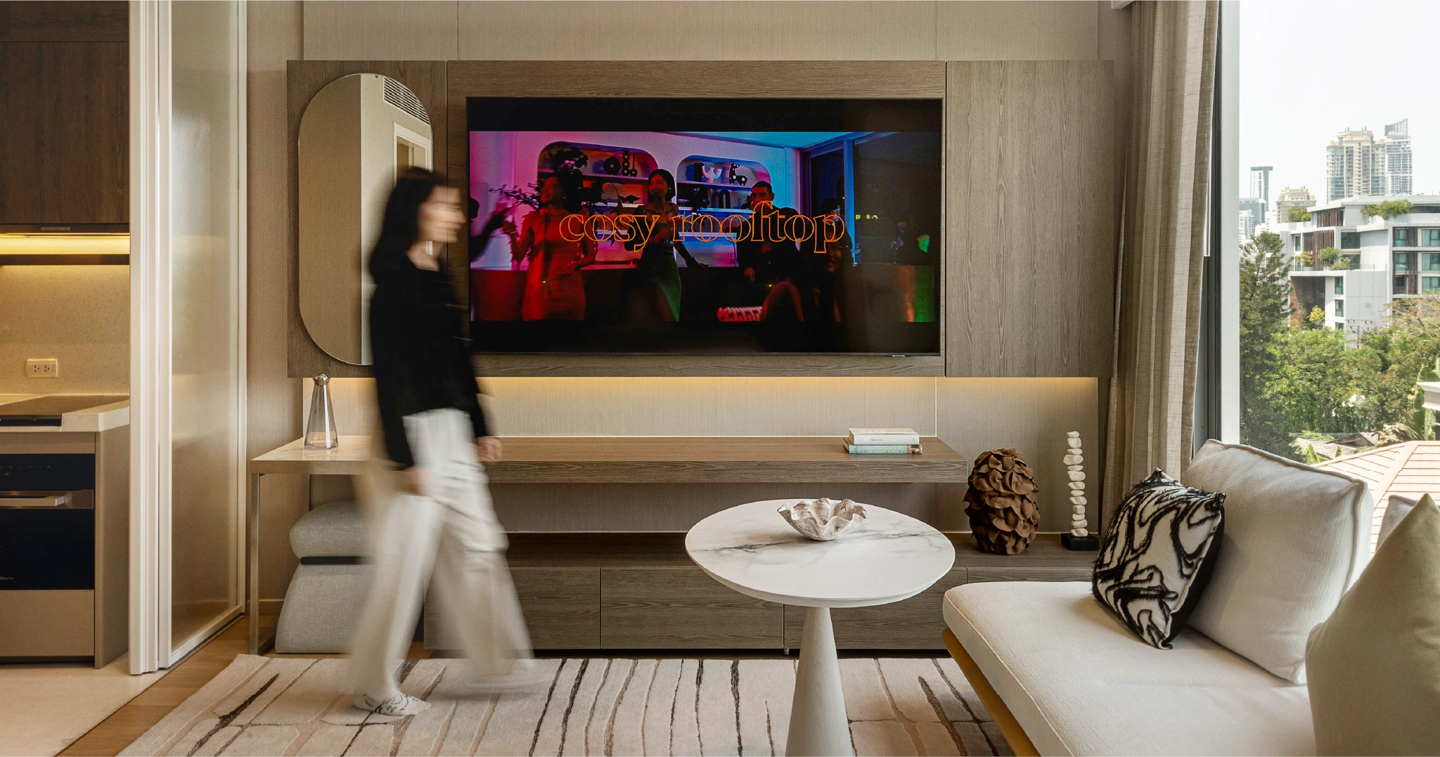 Interior view of a SCOPE Promsri residence, fully furnished by Ligne Roset, designed for hospitality-inspired living that simplifies everyday life.